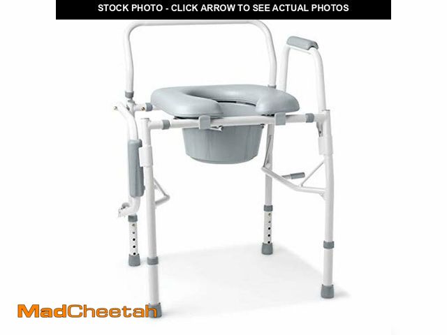 Lot 74-12829060 - Medline Drop Arm Commode Chair for Adults and Seniors, Padded Seat, Removable Pail, Splash Guard, Dr...