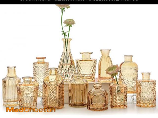 Lot 74-12313481 - SUPMIND 12pcs Glass Bud Vase Set, Small Gold Amber Flower Vases for Centerpieces in Bulk, Mini Vinta...