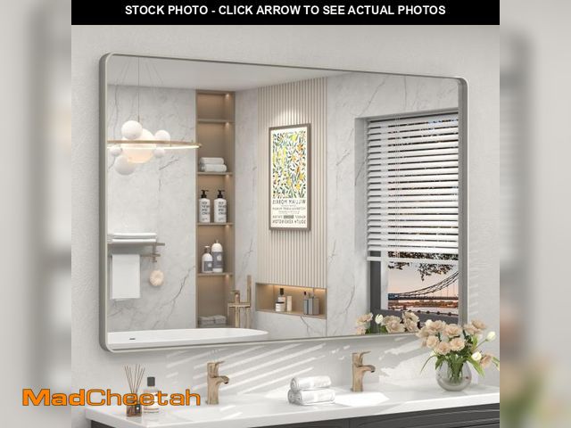 Lot 74-12392993 - CHARMOR 55x40 Silver Brushed Nickel Bathroom Mirror for Wall, Rounded Rectangle Silver Framed Bathro...