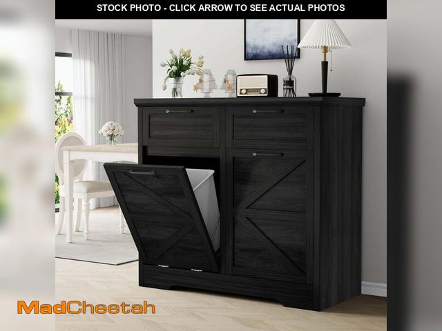 Lot 74-12764594 - Anyact Tilt Out Trash Cabinet, Freestanding Recycling Cabinet with Hideaway Drawer, 2 x 10 Gallon(No...