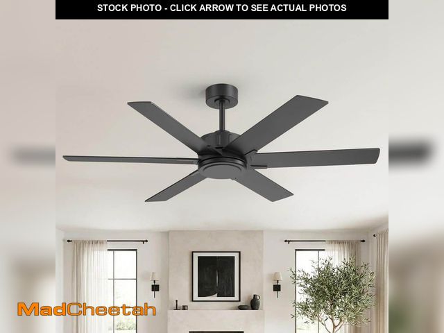 Lot 74-14222582 - Breezary Sawyer 56 in. 6-Speed Black Standard Ceiling Fan with Downrod, Black/Brown Blade and Remote...