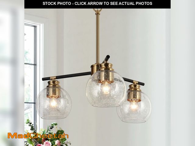 Lot 74-12664437 - (MISSING ONE SHADE) KSANA 3 Lights Gold Chandelier, Dining Room Chandelier Over Table, Black Gold Ha...