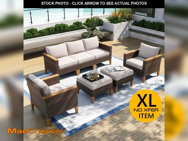Lot 74-14292053 - (MISSING SOME HARDWARE) PHI VILLA Brown Wicker Rattan 7 Seat 7-Piece Steel Outdoor Patio Conversatio...