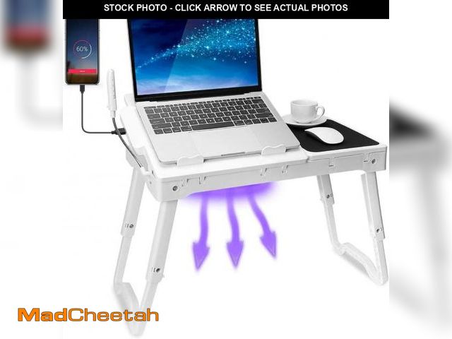 Lot 74-12044507 - TeqHome Laptop Table for Bed, Adjustable Laptop Bed Desk with Fan, 4 USB Ports, Portable Lap Desk wi...