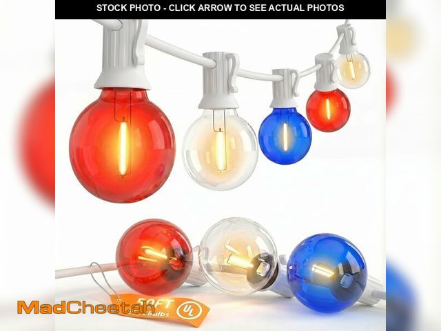 Lot 74-14153366 - SUNSGNE 4th of July Decorations G40 LED Outdoor String Lights, 50FT Globe String Lights with 25 LED ...