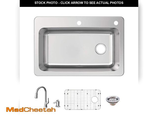 Lot 74-13692962 - Glacier Bay 33 in. Drop-In Single Bowl 18 Gauge Stainless Steel Kitchen Sink with Pull-Down Faucet -...