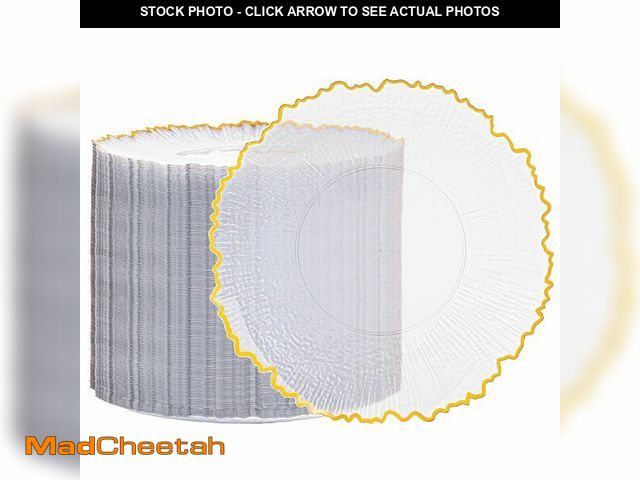 Lot 74-13624607 - Fabulous Party 100 Pcs Clear Gold Plastic Plates,7 Inch Clear Disposable Dessert Plates with Gold Ri...