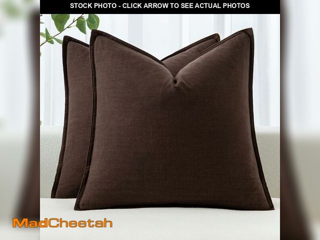 Lot 74-13952418 - MIULEE Decorative Linen Pillow Covers 18x18 Inch Dark Brown Boho Farmhouse Neutral Winter Couch Thro...