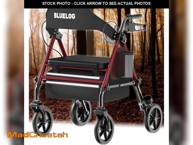 Lot 74-12515734 - Bluelog Rolling Walker with Seat, Baby Walker with Wheels, Adjustable Height Rollator with Extra-Wid...