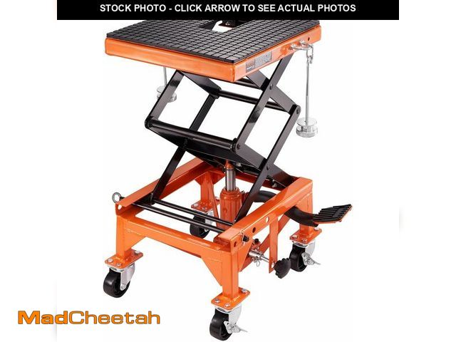 Lot 74-14613841 - (MISSING HARDWARE) VEVOR Hydraulic Motorcycle Lift Table, 350 lbs Capacity Motorcycle Scissor Jack L...