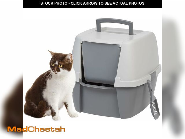Lot 74-13331495 - IRIS USA Cat Litter Box, Large Litter Box Enclosure with Front Door Flap and Scoop, Covered Kitty Li...