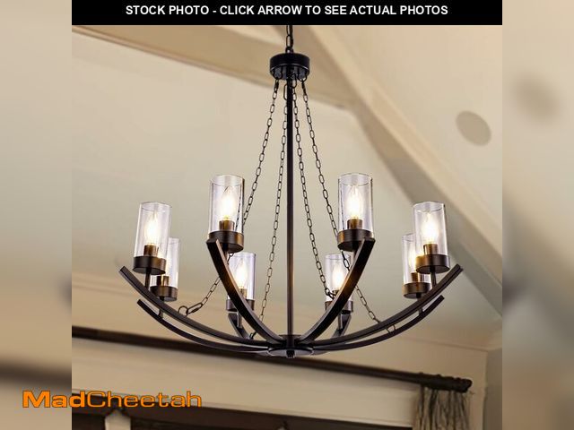 Lot 74-13041057 - Wellmet Modern Black Chandeliers, Coastal Pendant Light, 8-Light Black Glass Shade Pendant Light for...