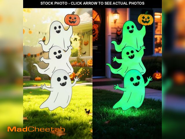 Lot 74-12702737 - Larber 38.2inches Large Metal Halloween Ghost Yard Sign Glow in The Dark Ghost with Stake Halloween ...