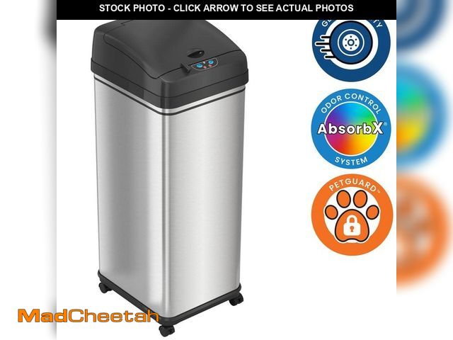 Lot 74-14345243 - iTouchless 13 Gal. / 49 Liter Stainless Steel Household Metal Trash Can with Sensor Lid, Odor Filter...