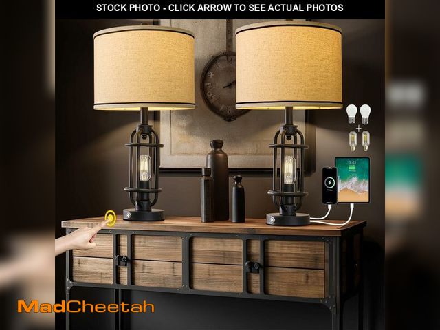 Lot 74-12436754 - G-SAFAVA 23.75'' Industrial Black Metal Table Lamps Living Room Lamp for Nightstand Bedroom lamps Se...