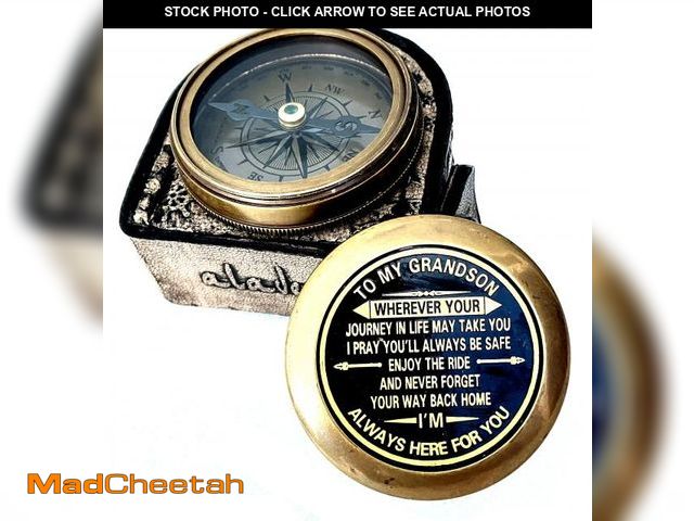 Lot 74-12436490 - Gift for Grandson Brass Compass Engraved Quote | Memory Present to My Grandson Birthday, Baptism, Gr...