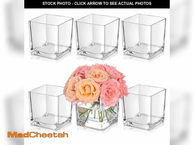 Lot 74-14210358 - KEYWING 6 Pack Square Glass Vase 4" x 4" x 4", Clear Flower Vases for Centerpieces, Square Glass Cub...