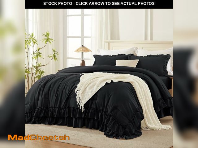 Lot 74-12323335 - Andency Black King Comforter Set(104x90Inch), 3 Pieces Ruffle Comforter Set with 2 Pillowcases, Farm...