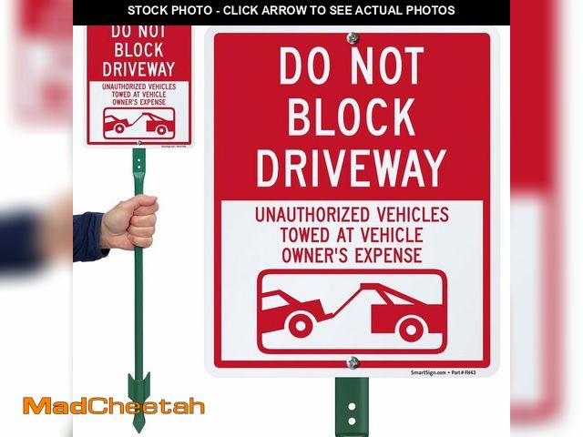 Lot 74-14272411 - SmartSign Do Not Block Driveway Yard Sign with Stake (3-ft), 10"x12" Metal Sign for Private Driveway...