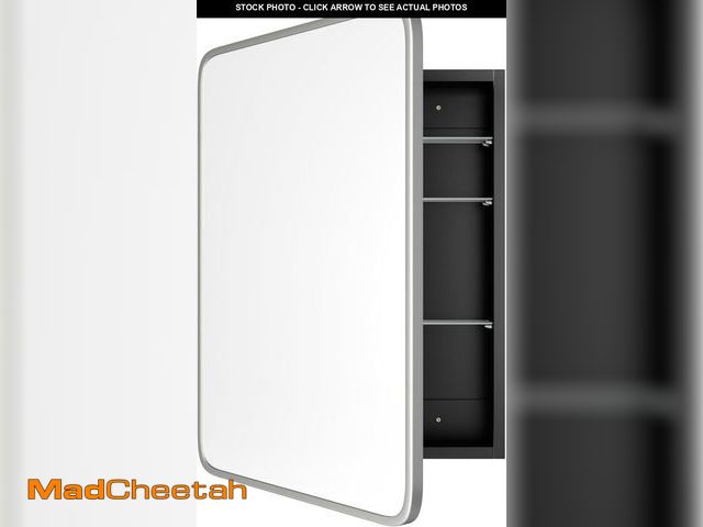Lot 74-12206204 - AGDULL Bathroom Wood Black Cabinet with 20''x30'' Brushed Nickel Metal Frame Curved Mirror, Recessed...