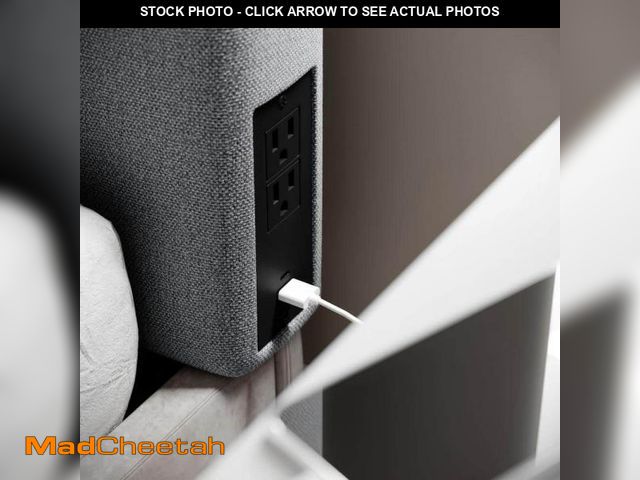 Lot 74-12491650 - Carnegy Avenue Hugo Twin Headboard with 2-Power Outlets, 1-USB and 1-USB Type-C Port with Faux Linen...