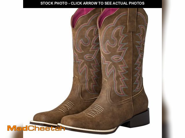 Lot 74-13768464 - SheSole Women's Fashion Wide Square Toe Western Cowgirl Cowboy Boots Mid Calf Brown Size 6 - UNUSED