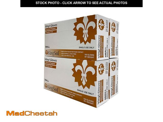 Lot 74-14298787 - KingSeal MEDIUM Vinyl Disposable Gloves, Powder-Free and Latex-Free, 4 mil, Clear - 4 Boxes of 100 G...