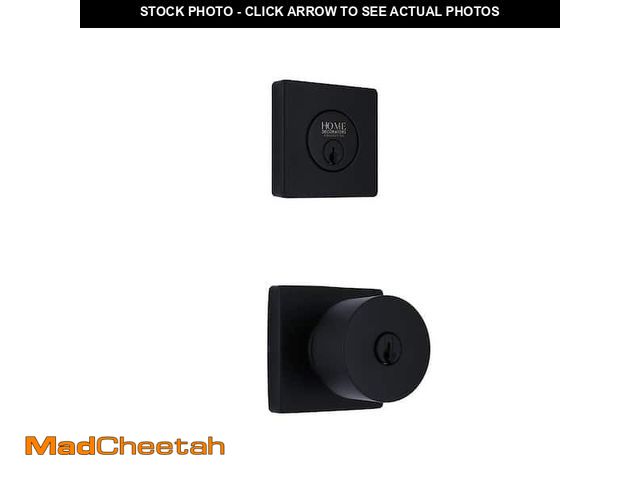 Lot 74-13687309 - Ridgeway Matte Black Single Cylinder Door Knob Combo Pack with Square Rose Featuring Dual Keyway ( 6...
