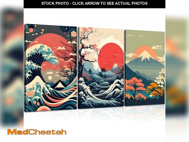 Lot 74-12864974 - 3Pcs Japanese Wall Art Asian Nature Landscape Posters Pictures Kanagawa Giant Wave Canvas Prints Mou...