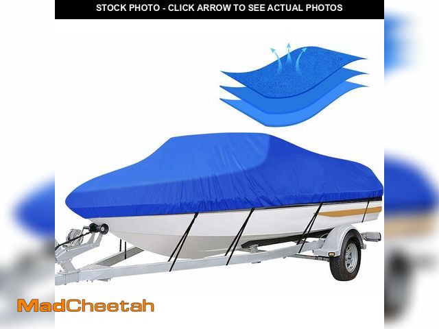 Lot 74-14476942 - iCOVER Trailerable Boat Cover- 17'-19' Heavy Duty Waterproof Tarp Covers with Storage Bag, Fits V-Hu...