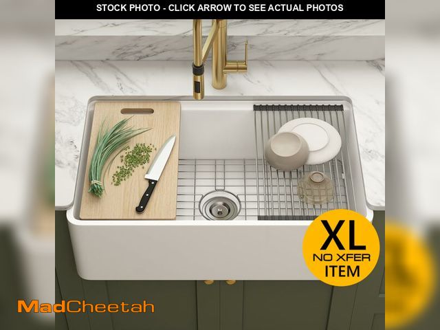 Lot 74-12568489 - Cupidsea White Farmhouse Sink 33 Inch, Farm Kitchen Sink Workstation Fireclay Apron Front Single Bow...