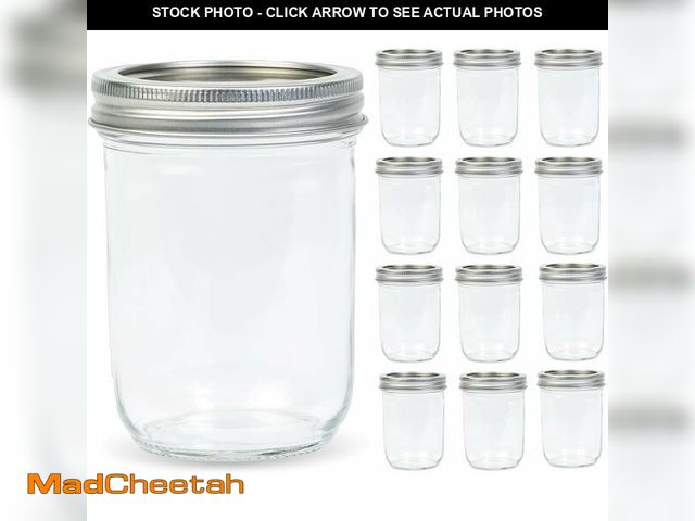 Lot 74-13583630 - Yodecy 12 Pack 16 oz Wide Mouth Clear Mason Jars with Silver Metal Lids, Canning Jars for Overnight ...