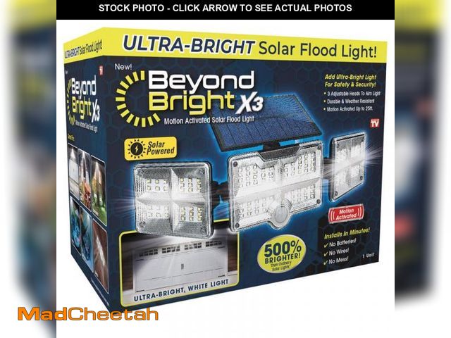 Lot 74-12141974 - Beyond Bright X3 Motion-Sensing Solar Powered LED Black Floodlight - UNUSED