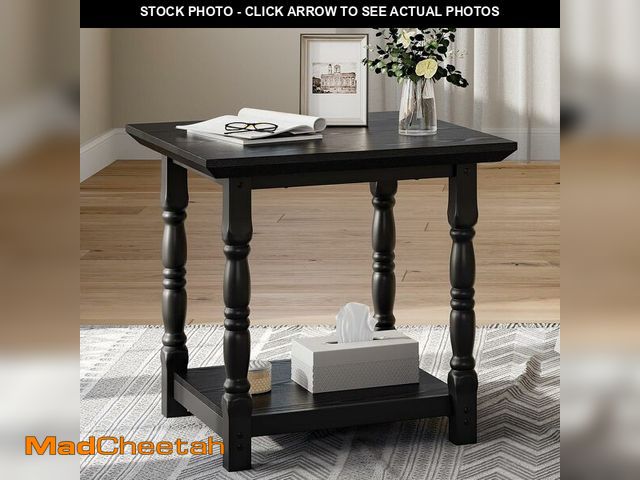 Lot 74-13933059 - YITAHOME Farmhouse Square End Table, Antique Accent Table with Floor Shelf, Side Table w/Dual-Tier S...