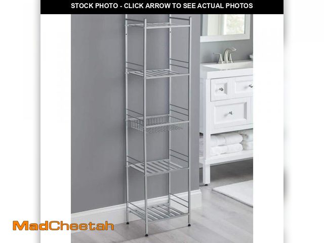 Lot 74-12484522 - Glacier Bay Slat Style 14 in. W x 11 in. D x 58.5 in. H Towel Tower in Nickel - UNUSED