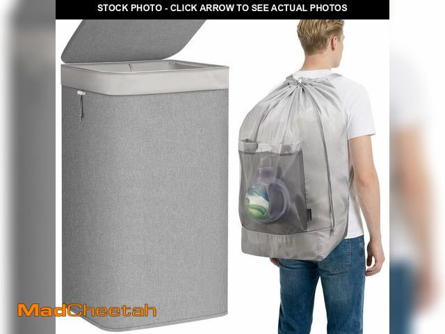 Lot 74-13630403 - STORAGE MANIAC 2-in-1 Laundry Hamper with Laundry Backpack Bag, 90L Metal Frame Laundry Basket, Dirt...