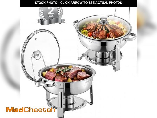 Lot 74-12138114 - VEVOR Chafing Dish Buffet Set,5 Qt 2 Pack,Stainless Steel Chafer with 2 Full Size Pan,Round Catering...