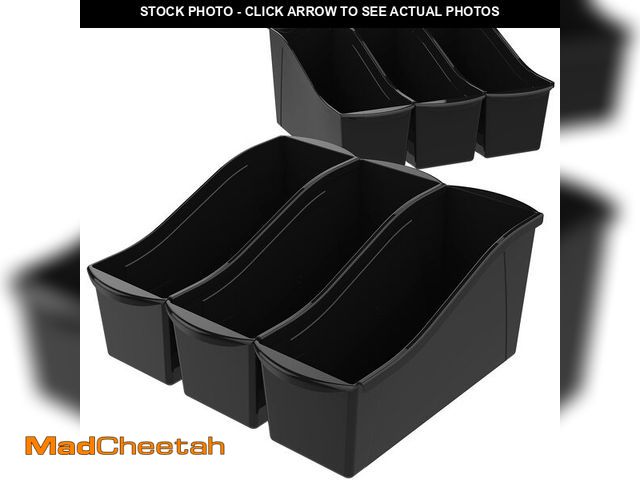 Lot 74-14064982 - Storex Large Book Bin - Interlocking Plastic Organizer for Home, Office, and Work Space - Black, 6-P...