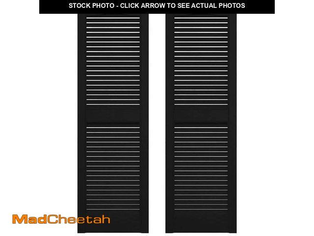 Lot 74-13047273 - Builders Edge 14.5 in. x 55 in. Louvered Vinyl Exterior Shutters Pair in Black - UNUSED