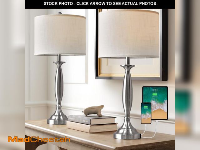 Lot 74-12440451 - Oneach 27" Modern Table Lamps Set of 2 for Living Room Bedroom with USB A+ C Charging Port,Brushed S...
