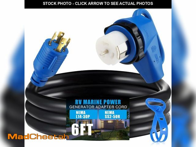 Lot 74-14210256 - Kanayu 6FT NEMA L14-30P to SS2-50R RV Marine Power Generator Adapter Cord, 30A 4 Prong Locking Gener...