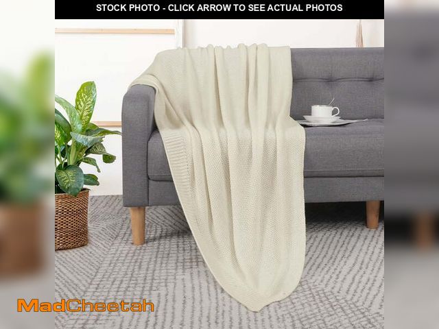 Lot 74-12549594 - PiccoCasa 100% Cotton Soft Knitted Throw Solid Blanket for Couch Sofa Bedroom, Beige 50"x60" - UNUSE...