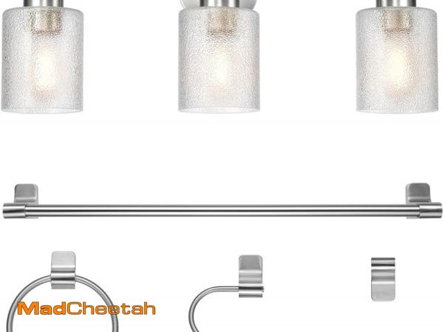 Lot 74-12396696 - Globe Electric 63000209 5-Piece Bathroom Accessory Set with 23" 3-Light Vanity Light, Brushed Nickel...