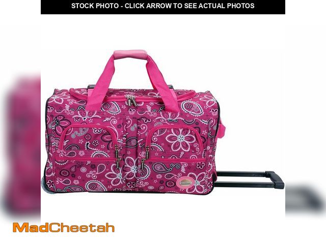 Lot 74-13844798 - Rockland 22" Polyester Rolling Duffel Bag, Pink Bandana - USED