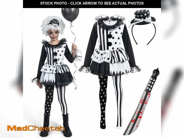Lot 74-12705974 - Spooktacular Creations Girls Clown Costume, Halloween Killer Clown Costume, Black and White Jester D...