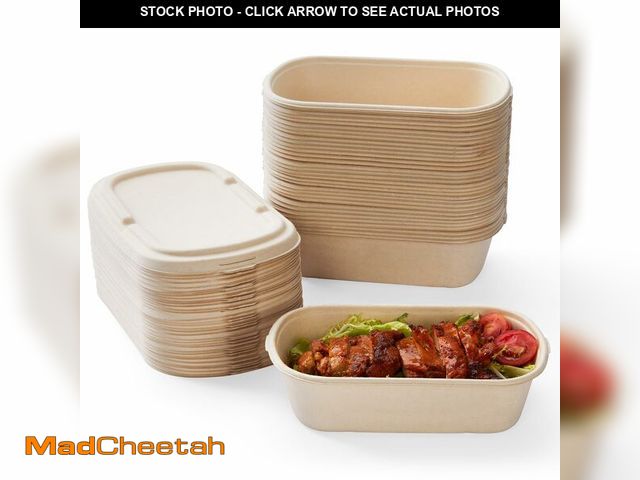 Lot 74-13961470 - HorizonNest [100% Eco-Friendly] Disposable Food Containers with Lids Ã¢â¬â Sugarcane Pulp Take Ou...