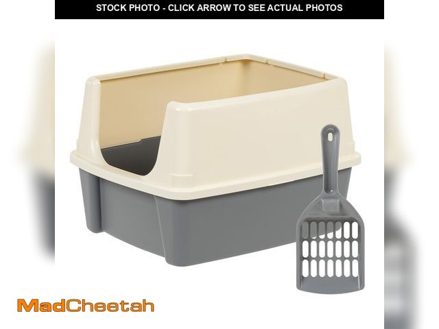 Lot 74-14581655 - Basics Large Cat Litter Box with High Sides, Open Top for Easy Access, Includes Scoop with Storage, ...