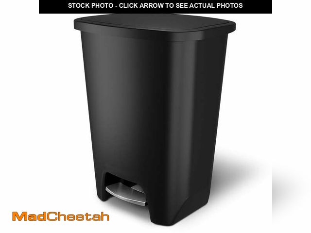 Lot 74-12677871 - Glad Kitchen Trash Can with Lid, Stainless Foot Pedal and Garbage Bag Rings, 20 Gal, Black - UNUSED