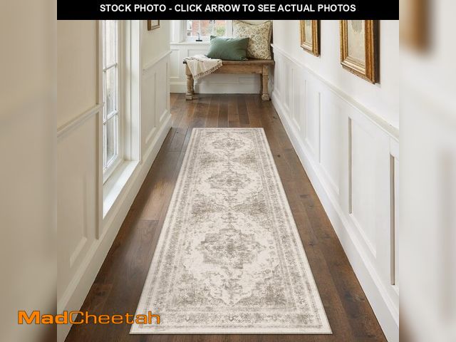 Lot 74-13718925 - PureCozy Runner Rug 2x8 Beige Hallway Washable Carpet Non Slip Vintage Medallion Carpet Low Pile Sof...