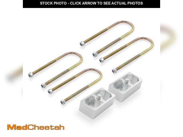 Lot 74-12311985 - QGHAUC Universal Leaf Spring Lowering Block Kit, 1.5 Inch, 2-1/2" Wide, 5" Long, Zinc-Plated U-Bolts...
